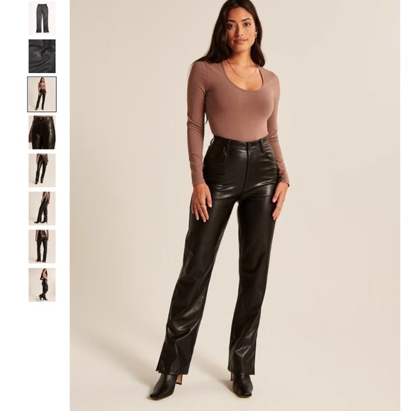 NWT A&F - Curve Love Split-Hem Vegan Leather 90s Straight Pant - Picture 5 of 9